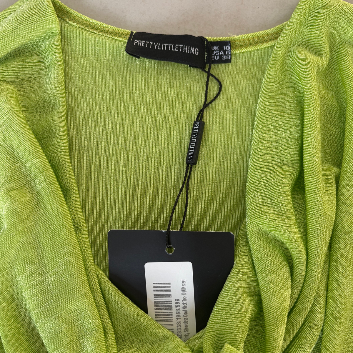 PLT Lime Slinky Cowl Neck Crop Top