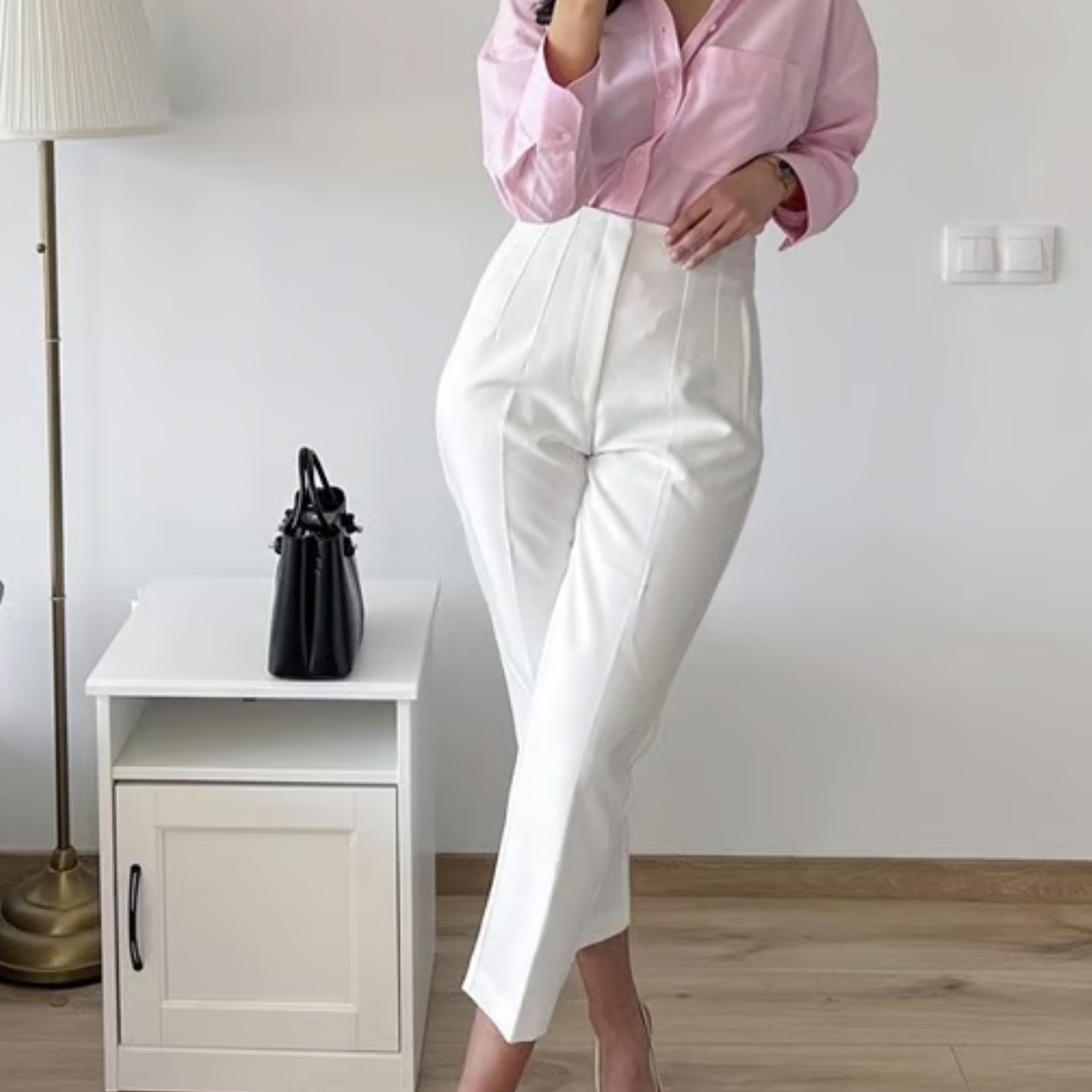 Zara White Wide Leg High Waisted Trousers