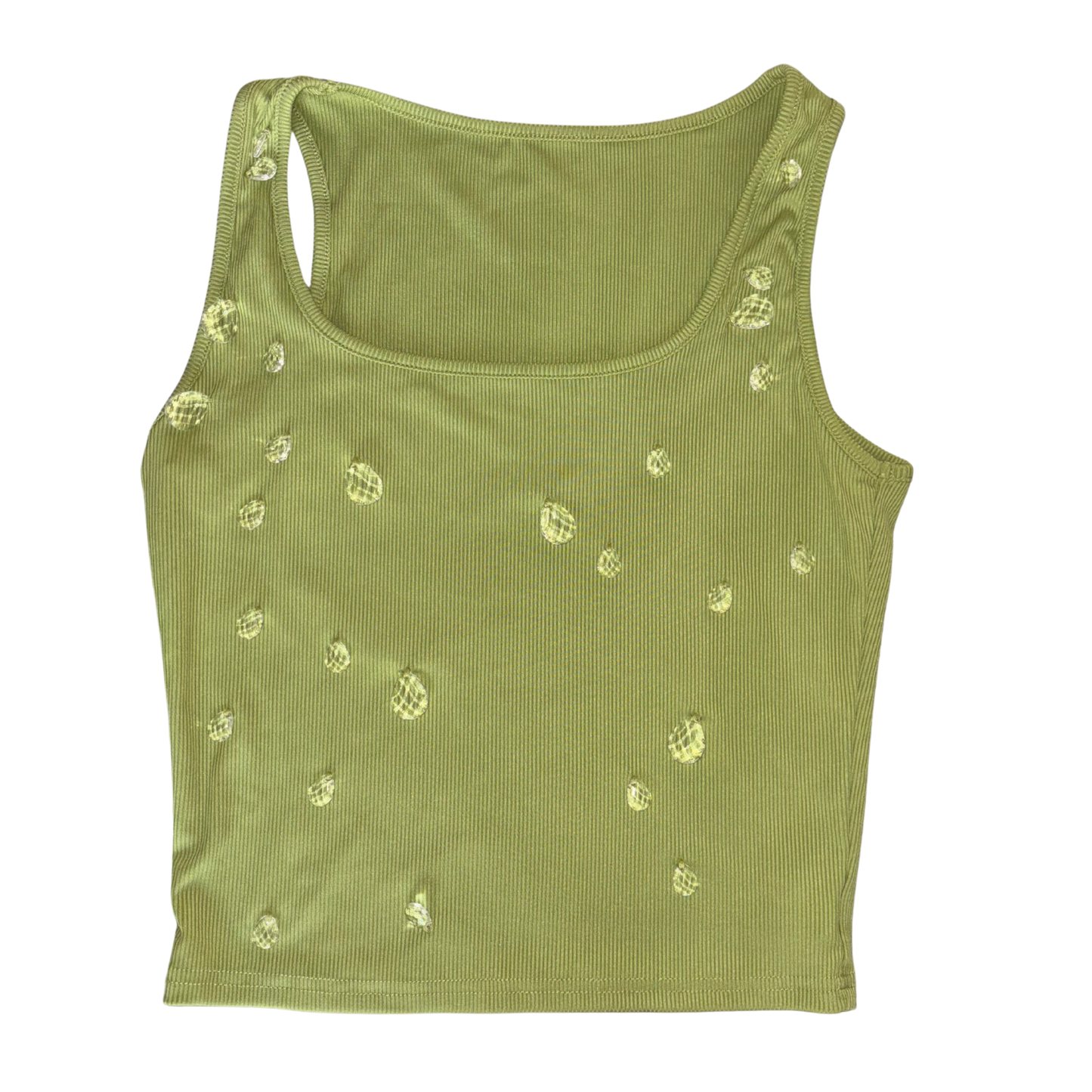 Green Teardrop Embellished Crop Top