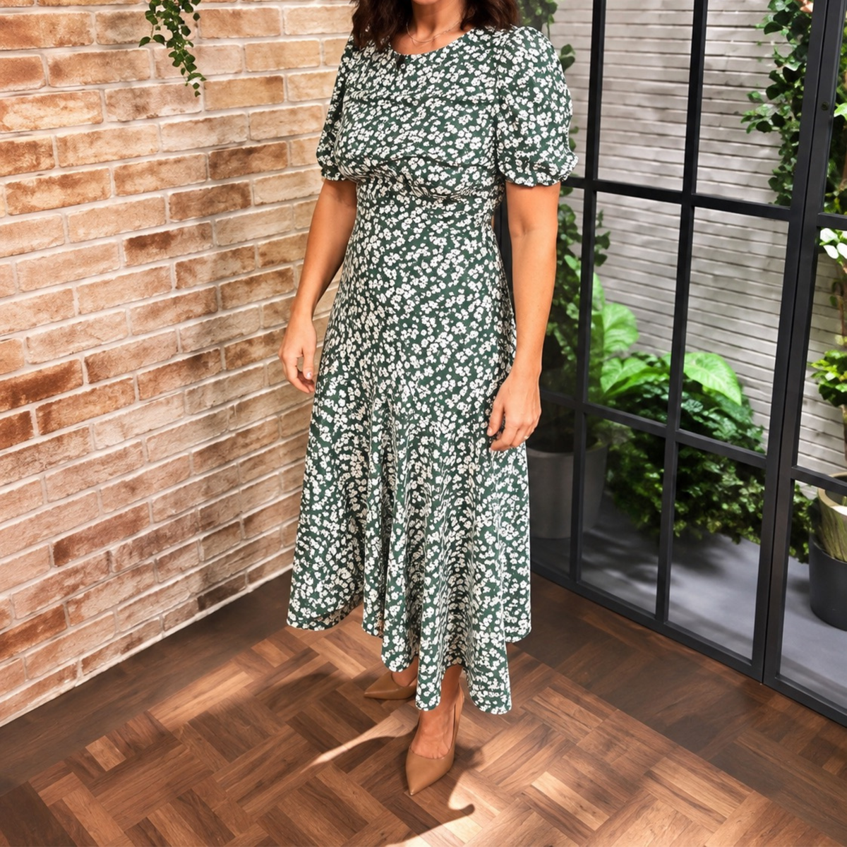 Green Flower Detail Maxi Dress
