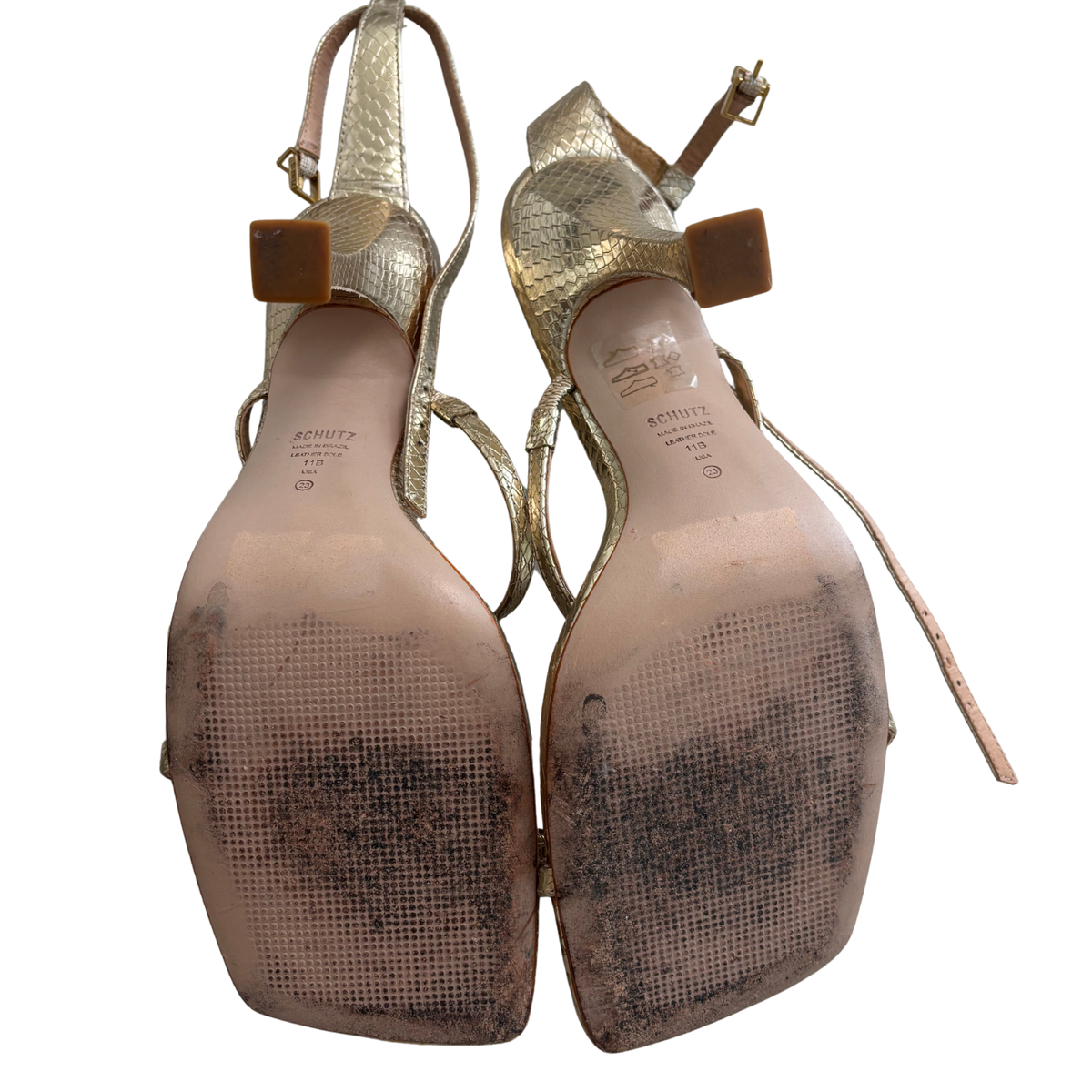 SCHUZ Gold Snake Print Heels