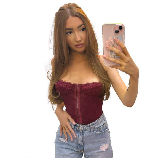 Burgundy Lace Corset Top