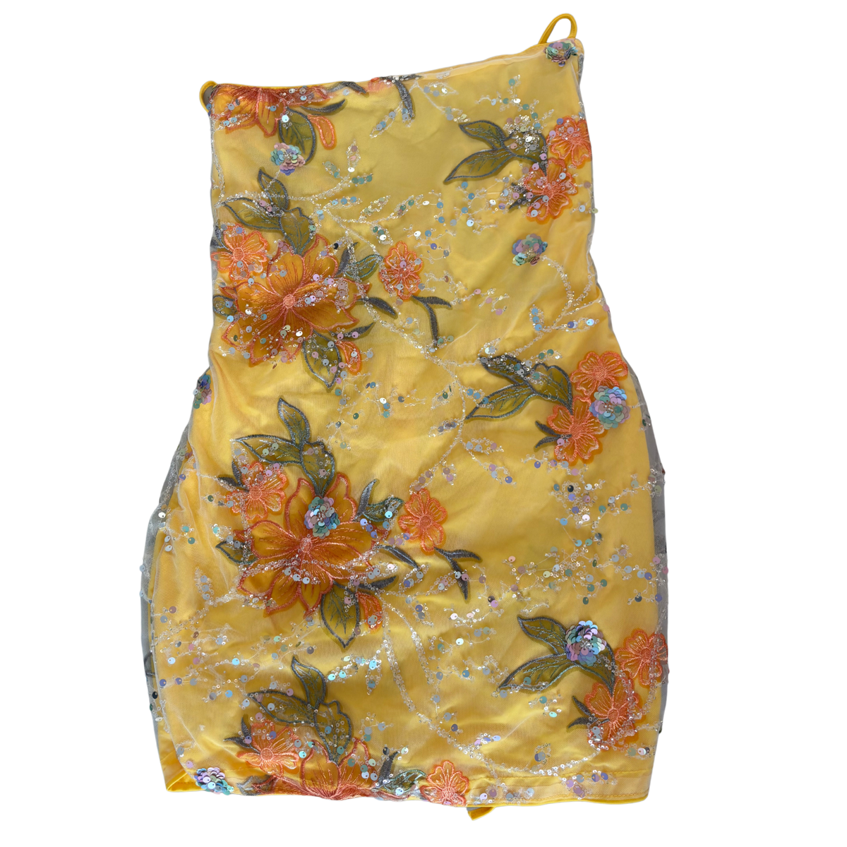 Yellow Beaded Mini Dress