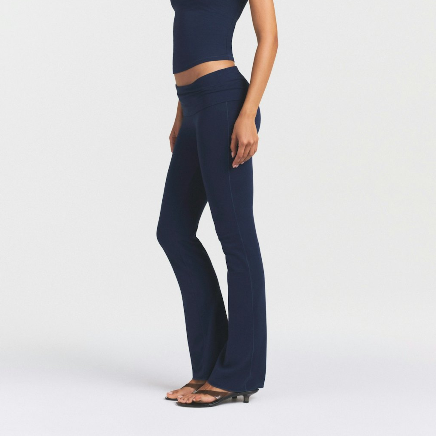 SKIMS Navy Fold Over Waist Flared Leggings