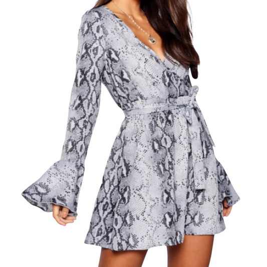 Boohoo Snake Print Deep V Mini Dress