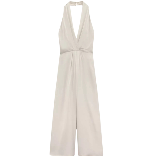Zara Halterneck Wide Leg Satin Jumpsuit