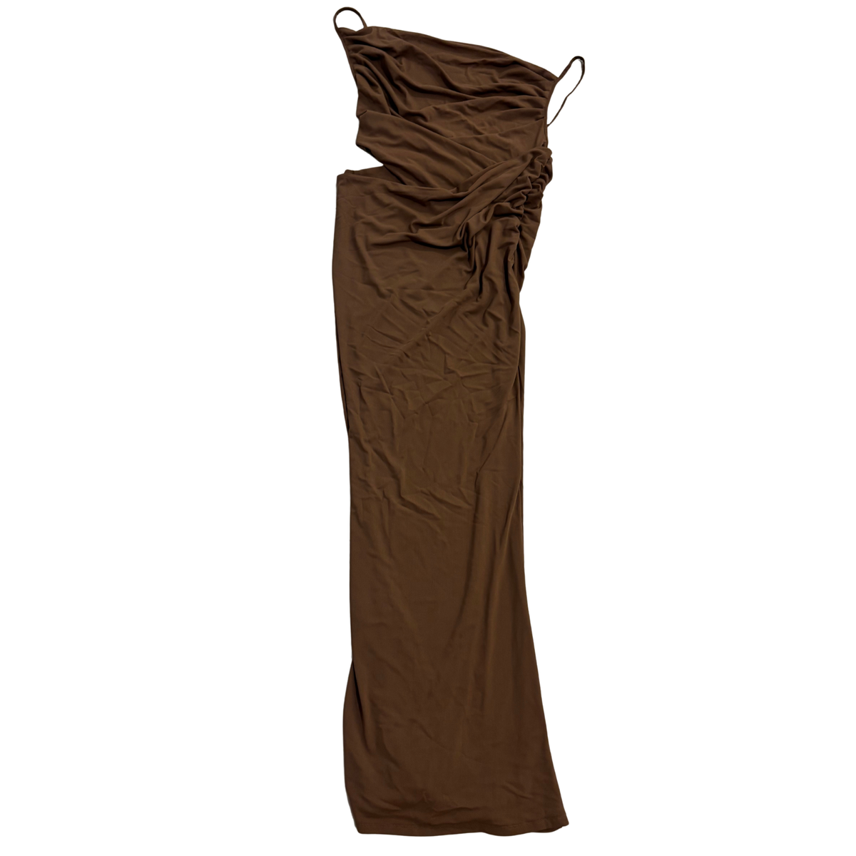 Brown Mesh Cut Out Maxi Dress
