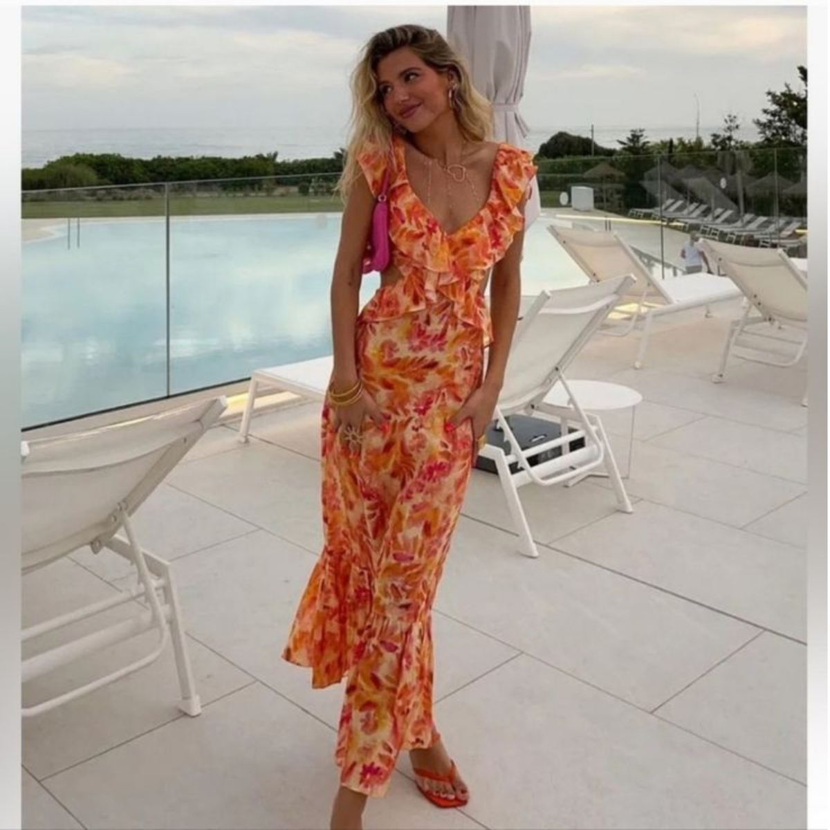 Zara Floral Cut Out Maxi Dress