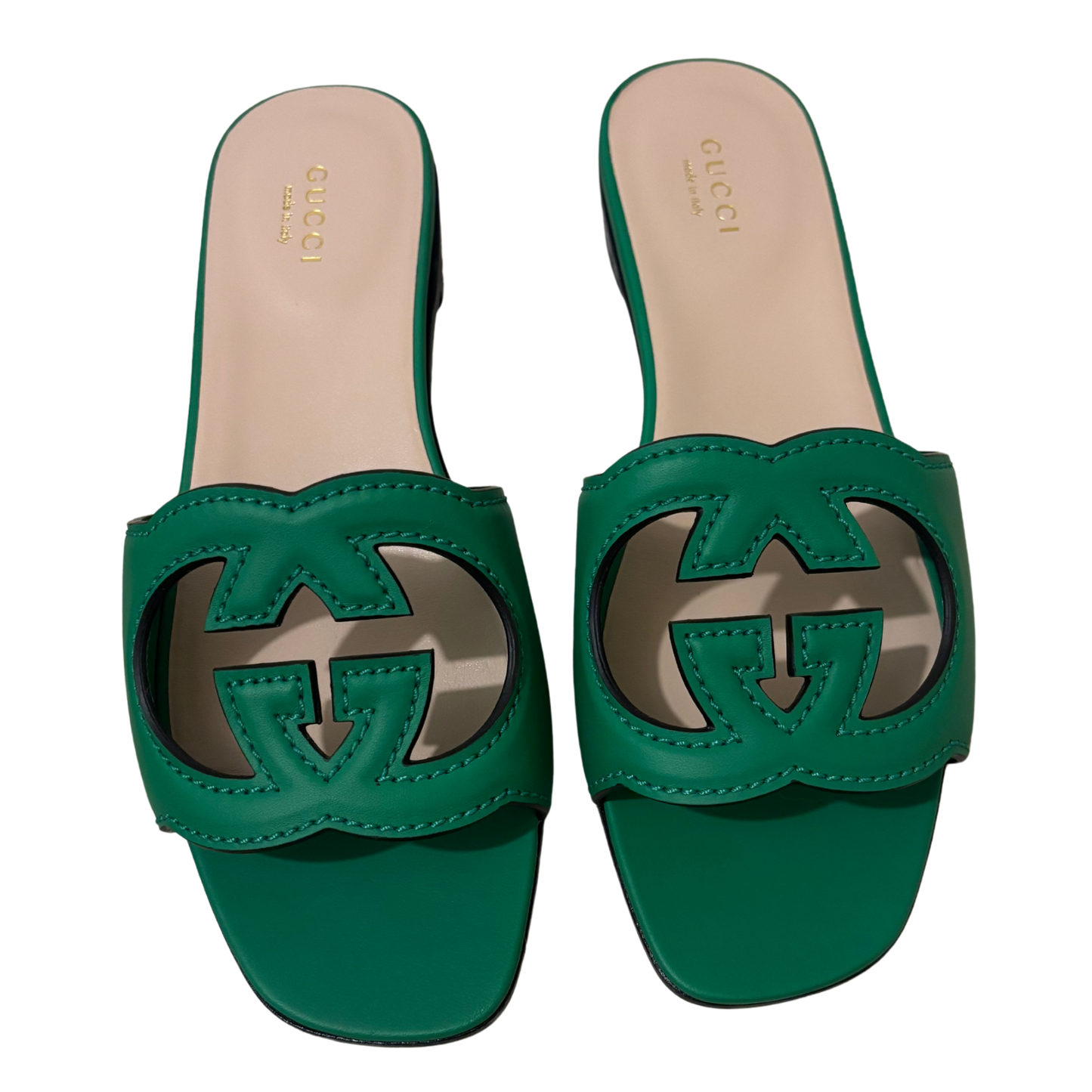 Gucci GG Cut Out Leather Slides - Green