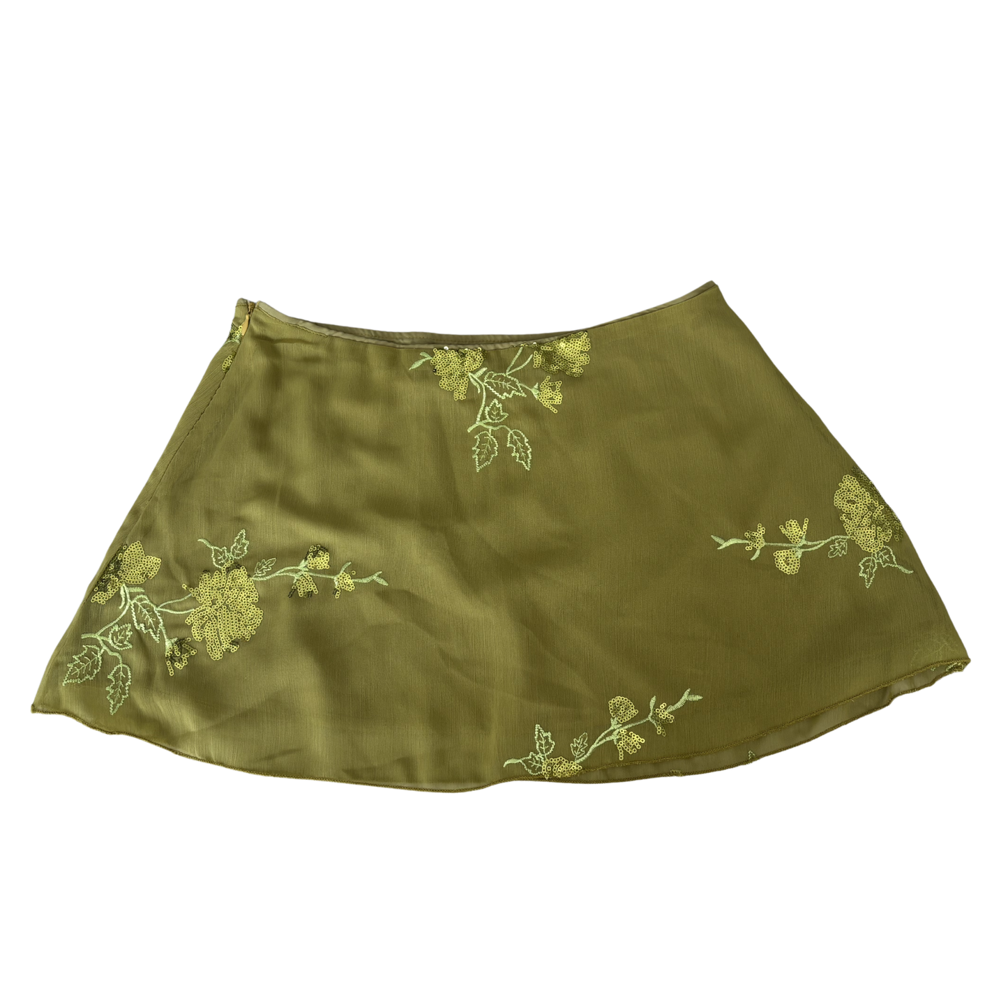 Green Sequin Floral Mini Skirt