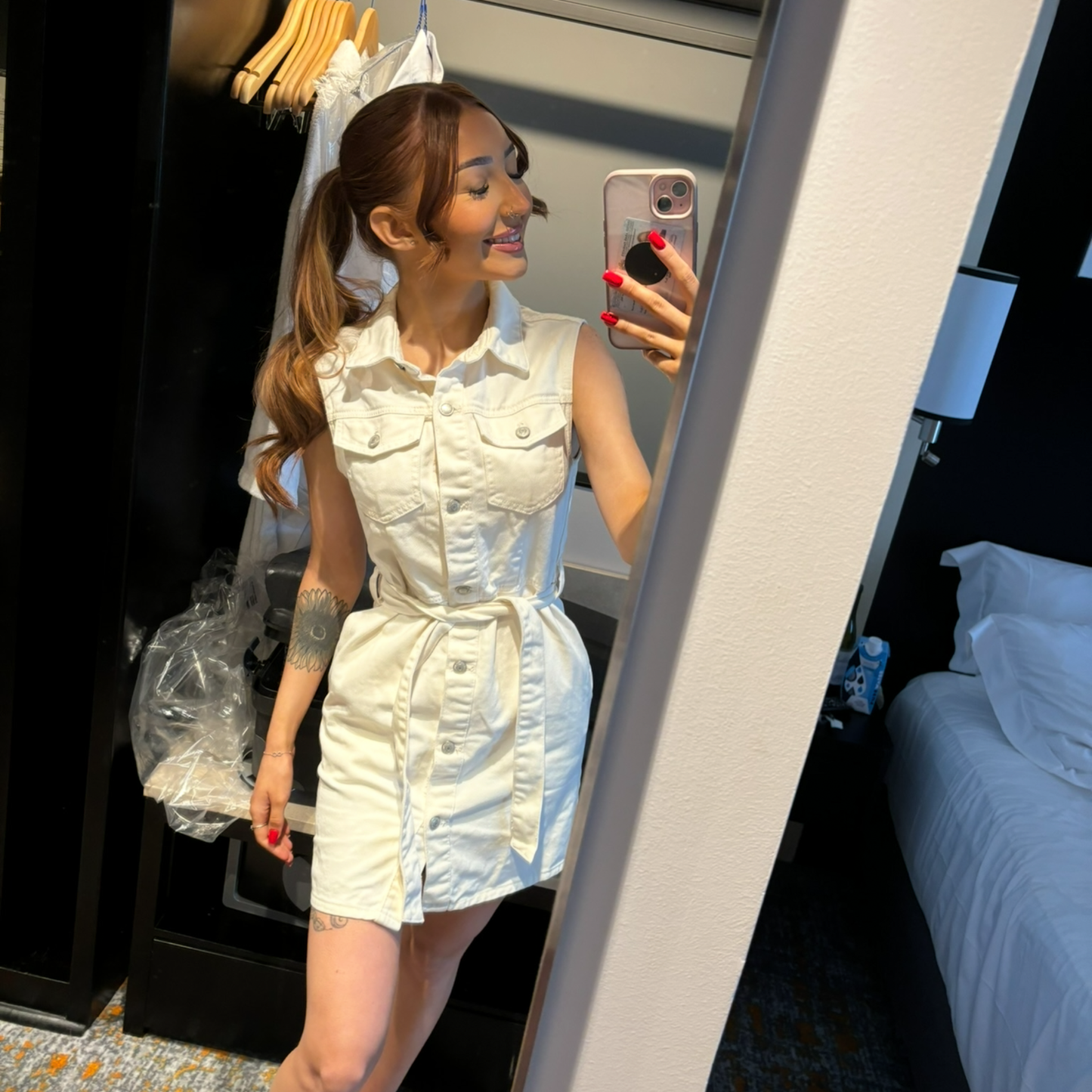 Cream Denim Mini Dress