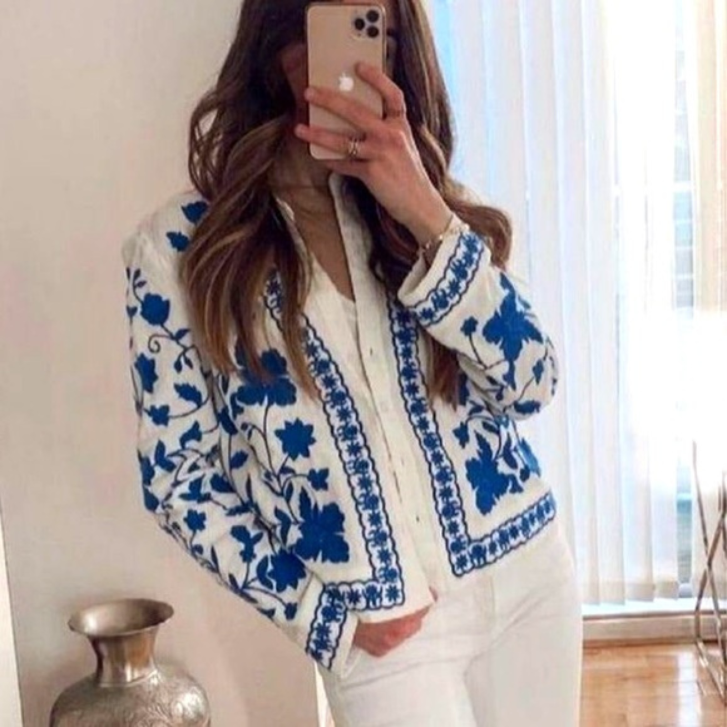 Blue & White Floral Patterned Shacket