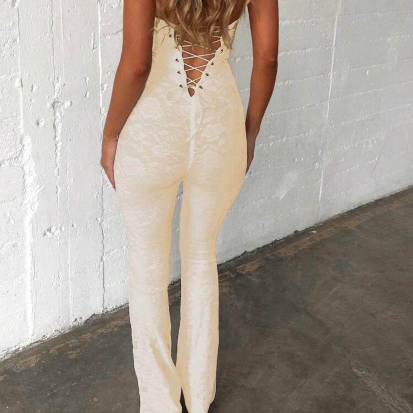 Cream Floral Lace V-Neck Corset Jumpsuit