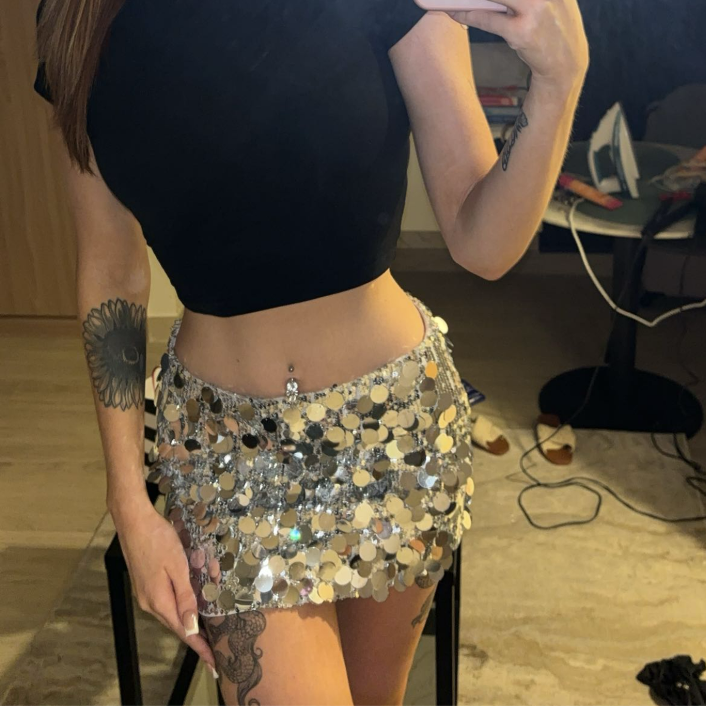 Edikted Silver Sequin Mini Skirt