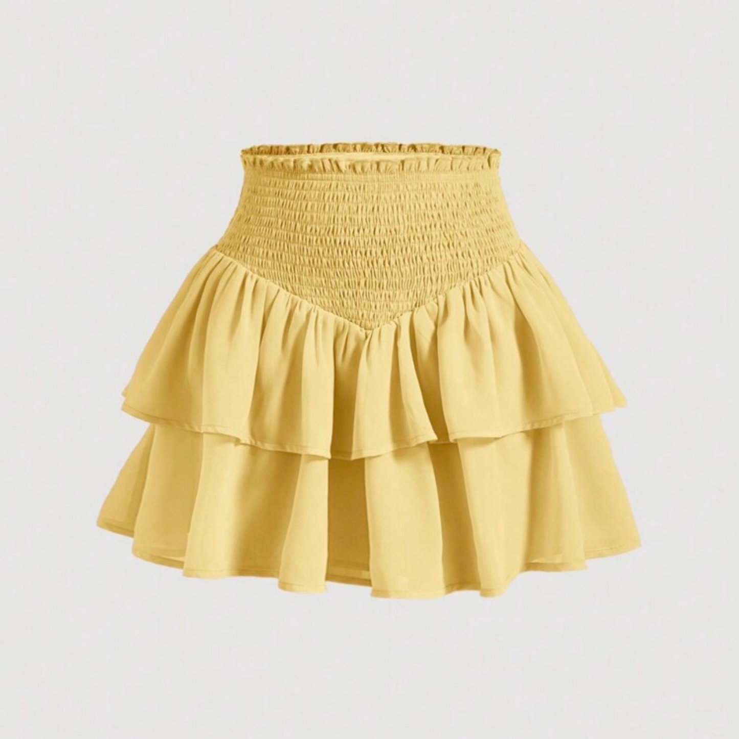 Yellow Ruched Flowy Mesh Mini Skirt