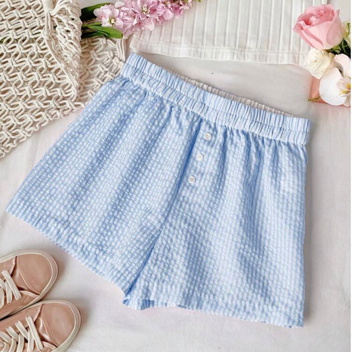 Blue & White Striped Shorts