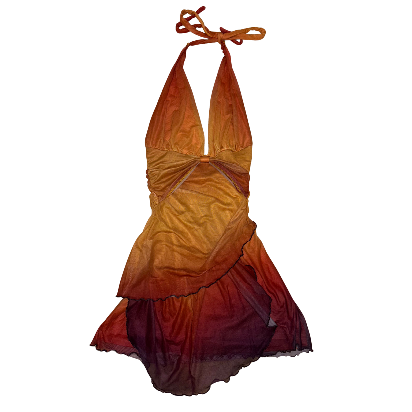 Orange Halterneck Deep V Mini Dress