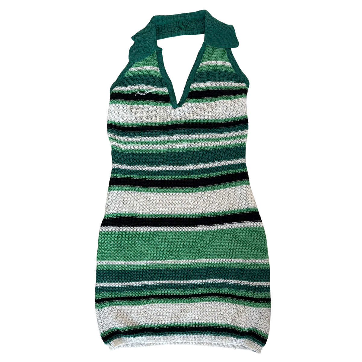 Green Collared Knitted Mini Dress