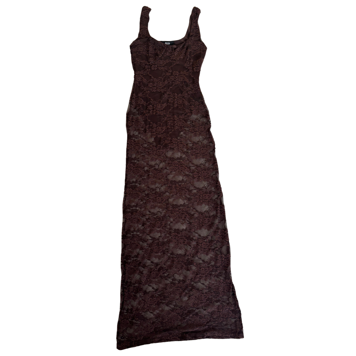 Ego Brown Lace Scoop Neck Maxi Dress