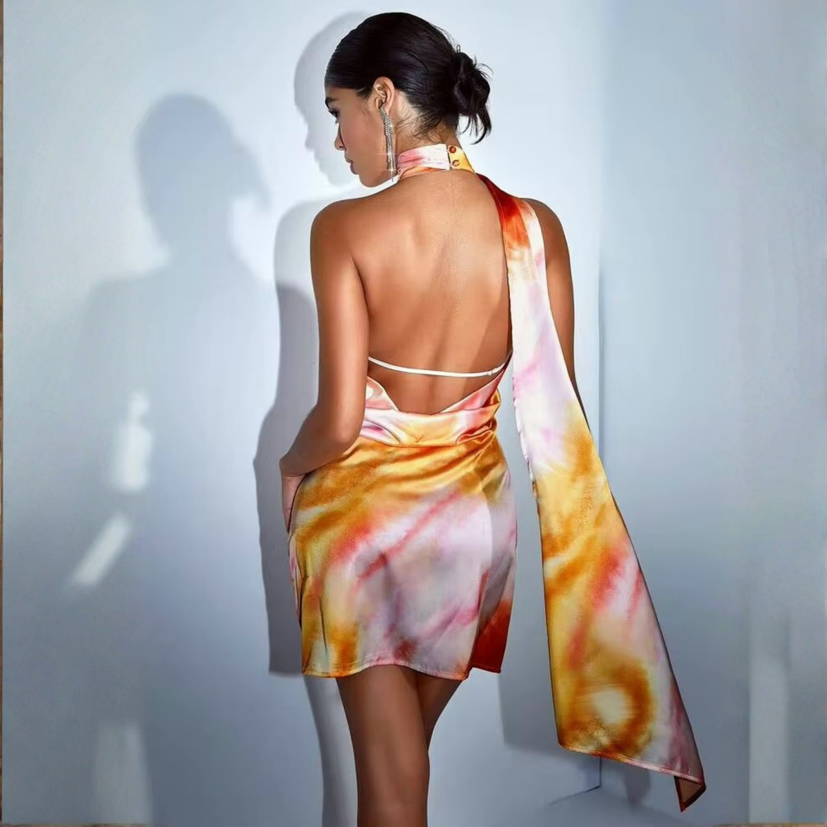 Satin Sunset High Neck Mini Dress