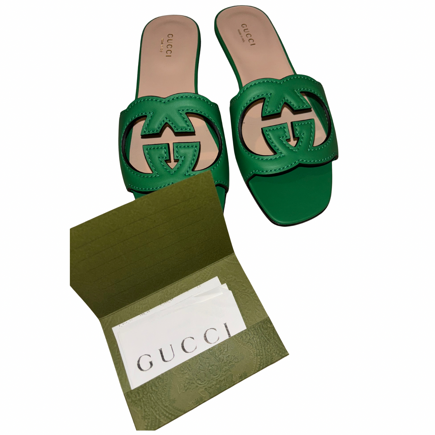 Gucci GG Cut Out Leather Slides - Green