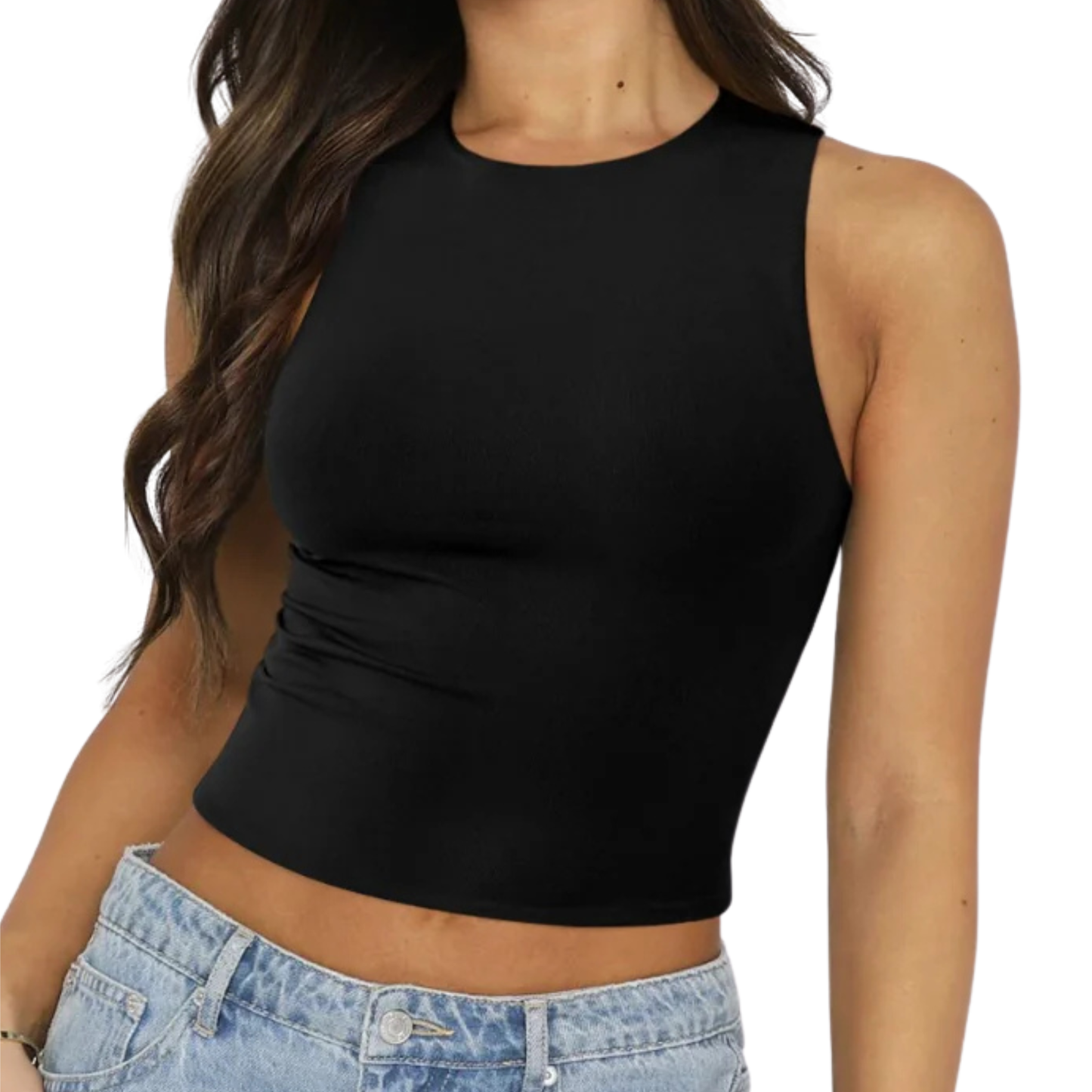 Love Tree Black Seamless Rib Crop Top