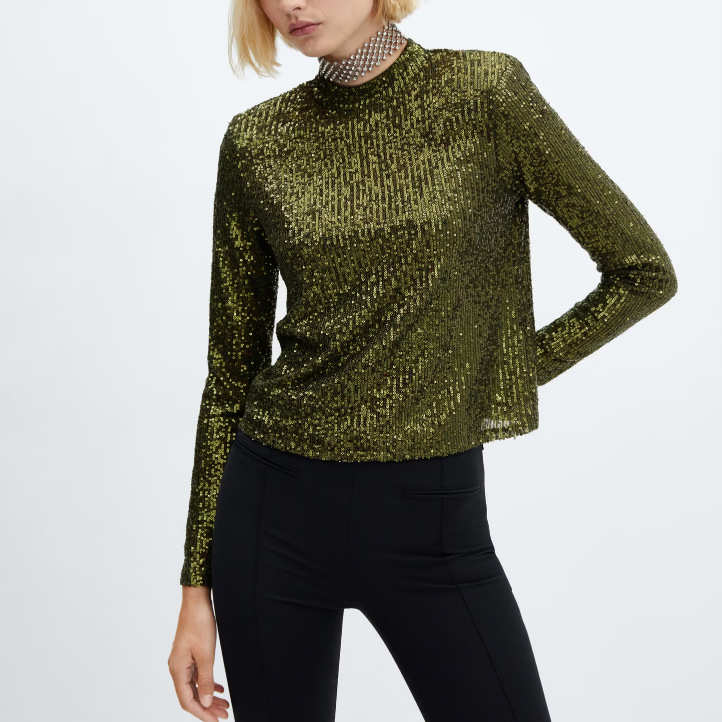 Mango Green Sequin Shoulder Pad Top