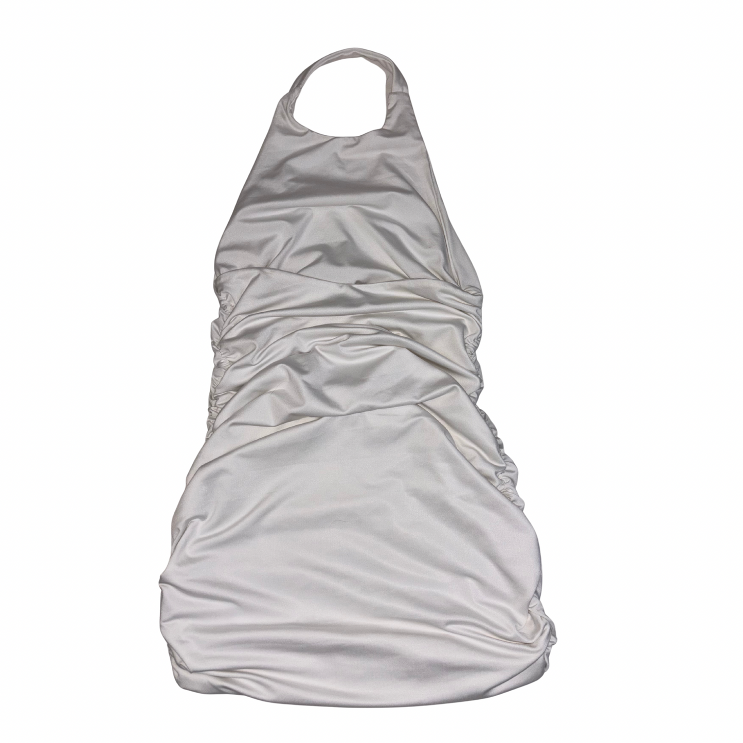 White Halterneck Ruched Mini Dress