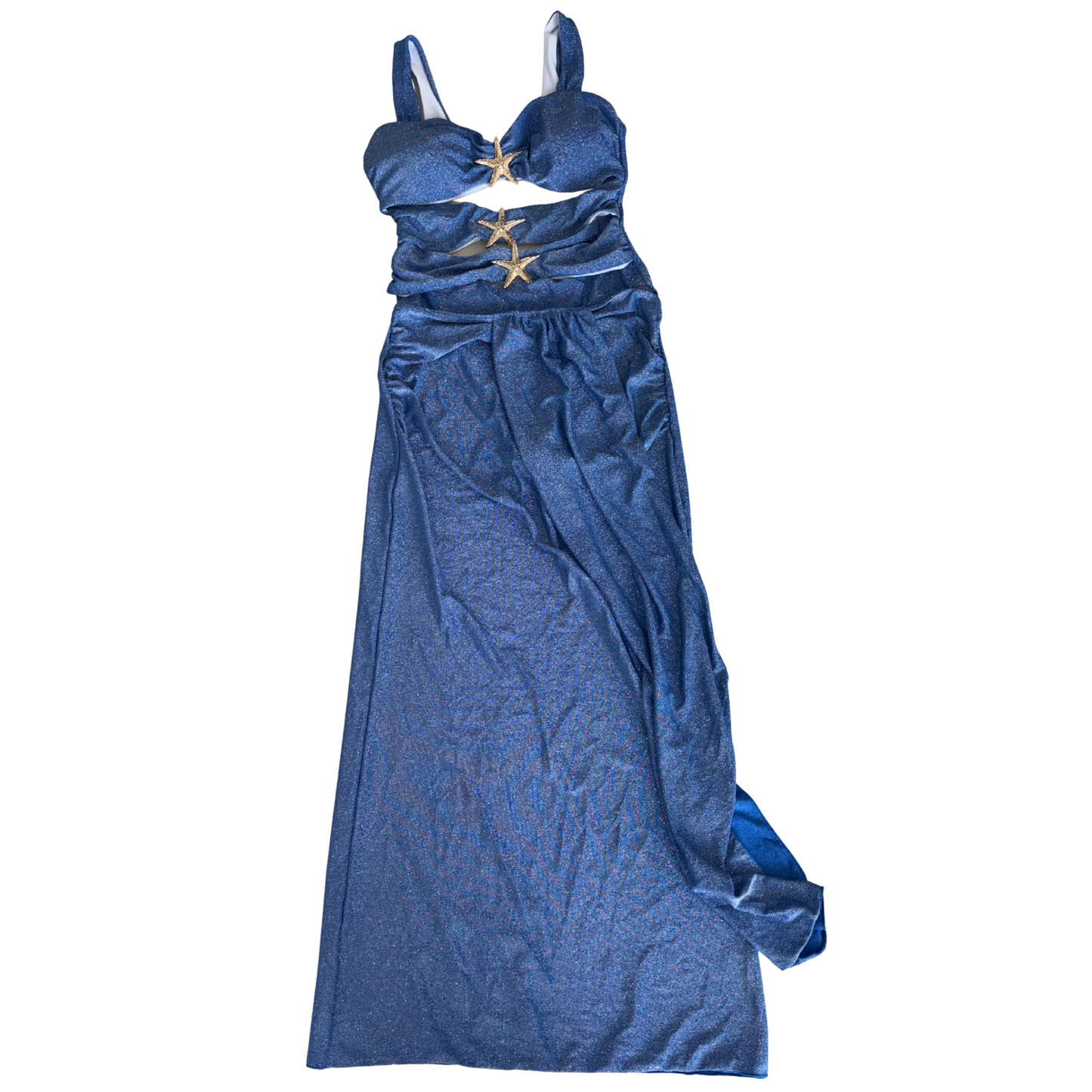 Blue Sparkly Swimsuit + Skirt Set