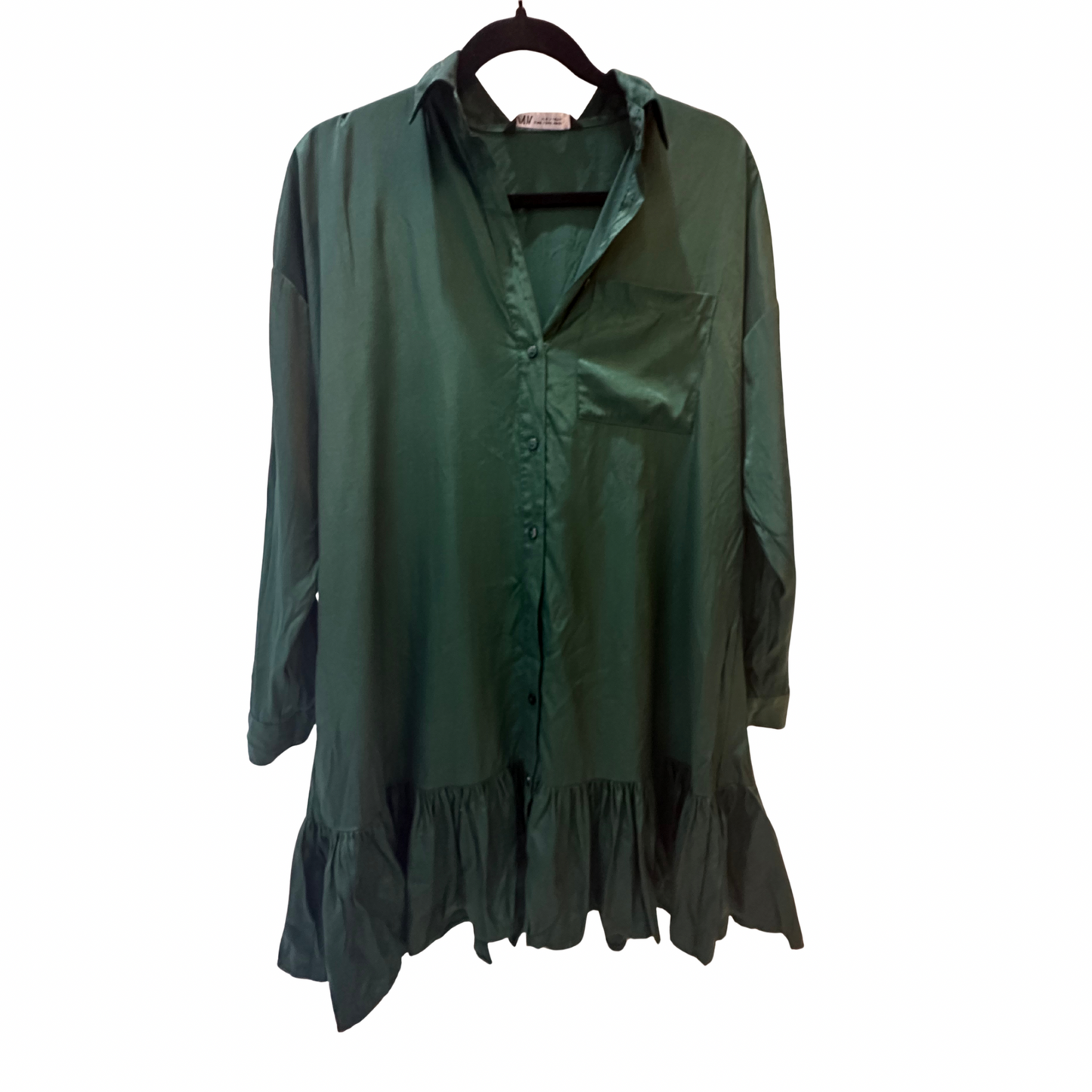 Zara Button Up Green Satin Mini Dress