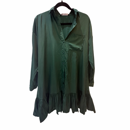Zara Button Up Green Satin Mini Dress