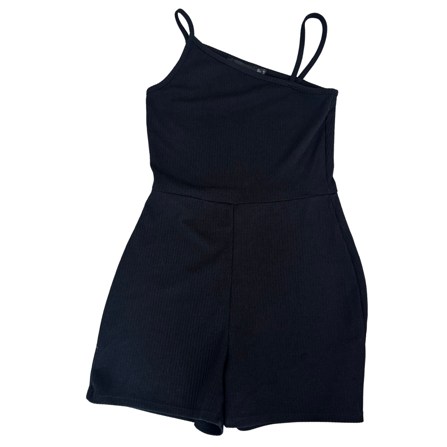 PLT Black Ribbed Asymmetric Playsuit
