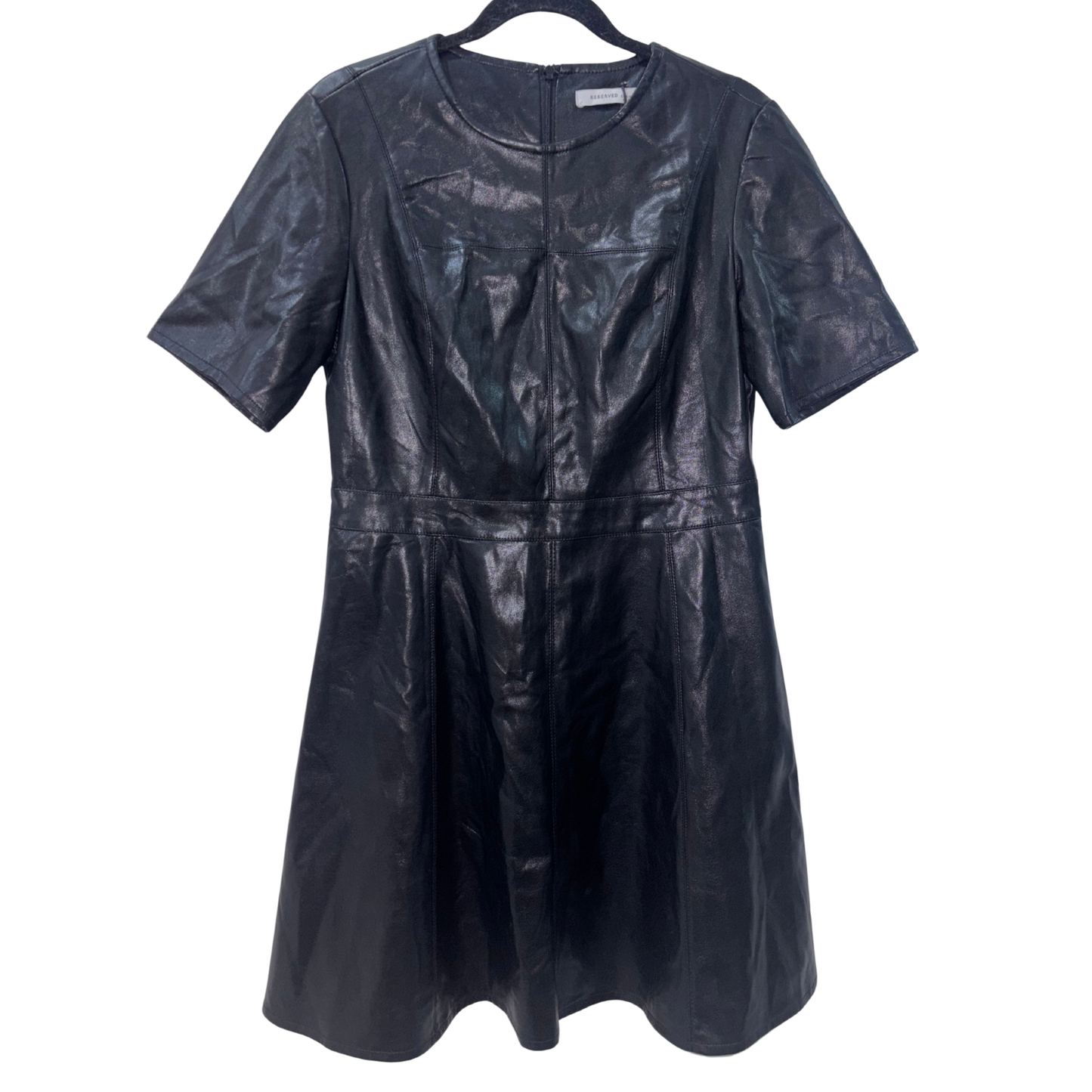'Reserved' Black Leather Short Sleeve Dress