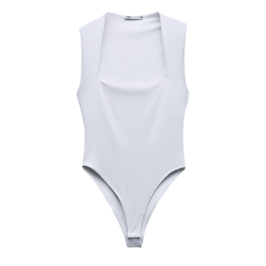Zara White Square Neck Bodysuit