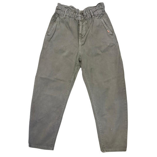 Zara Washed Green Ruched Waist Jeans