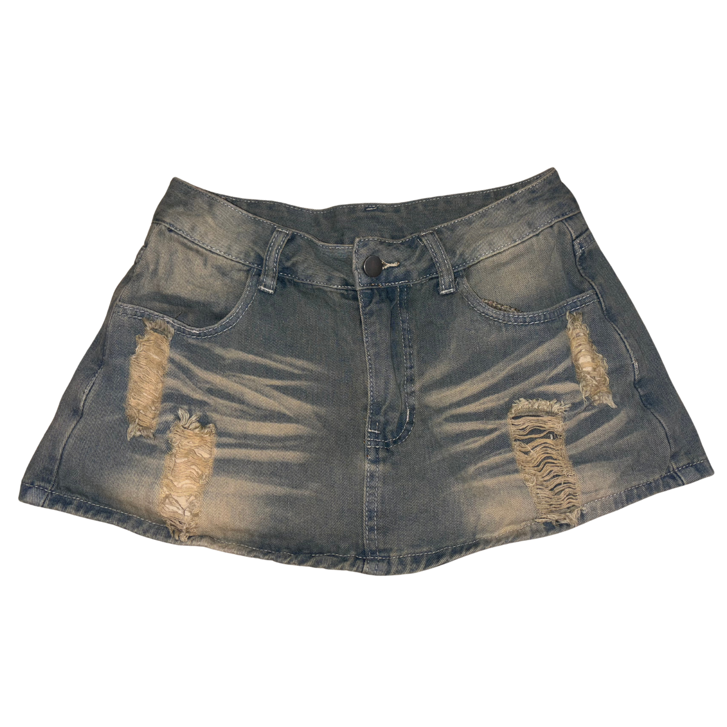 Blue Distressed Denim Skort