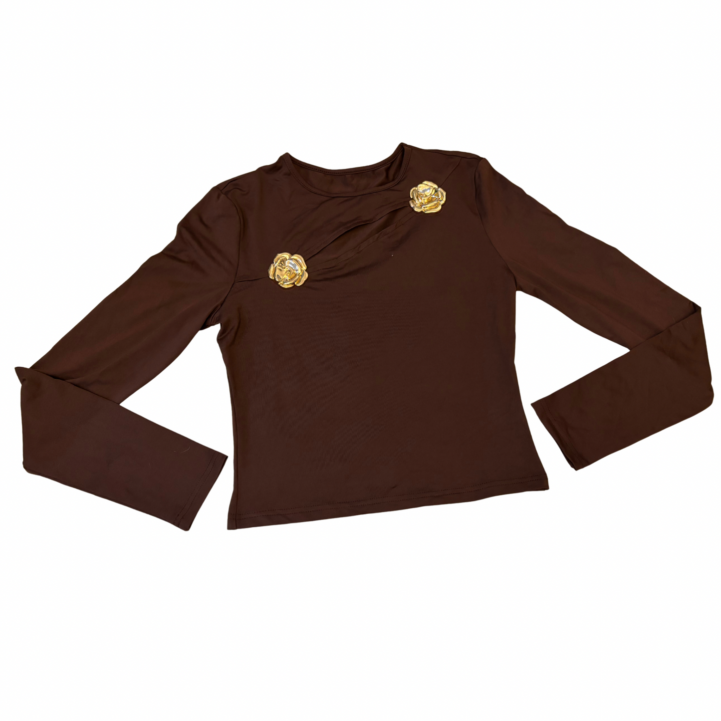 Chocolate Brown Flower Detail Top