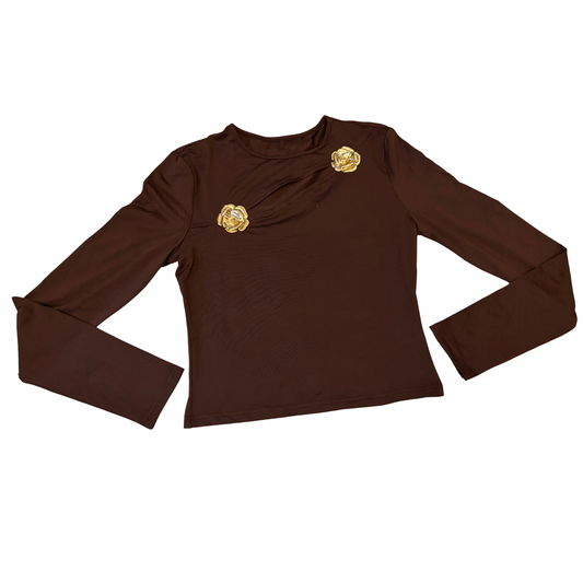 Chocolate Brown Flower Detail Top