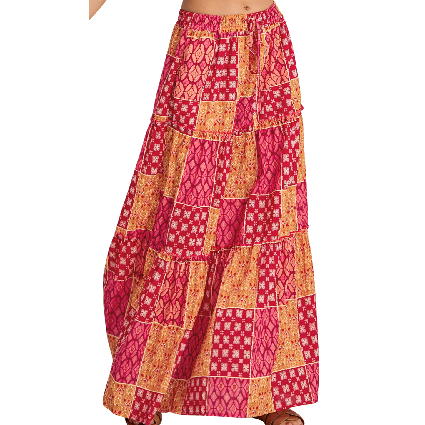 Orange Abstract Flowy Maxi Skirt