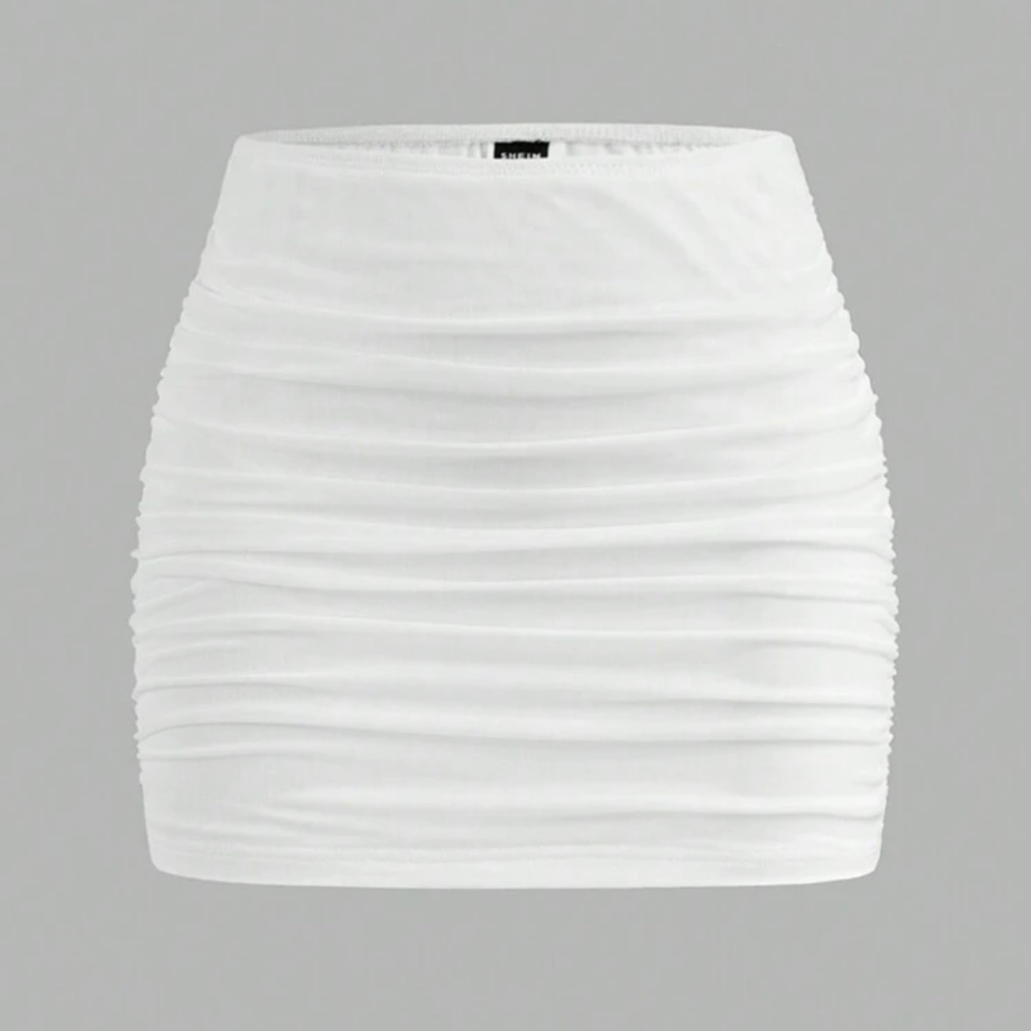 White Mesh Ruched Mini Skirt