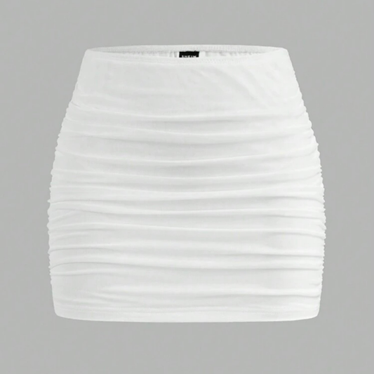 White Mesh Ruched Mini Skirt