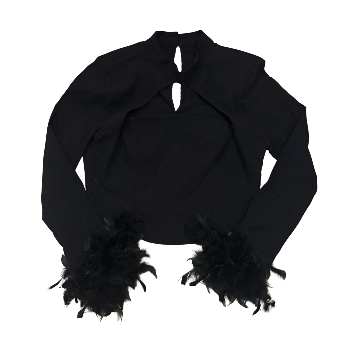 River Island Black Long Sleeve Feather Cuff Top