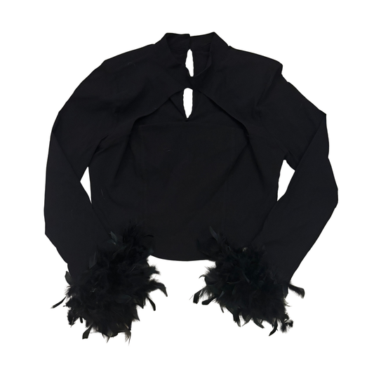 River Island Black Long Sleeve Feather Cuff Top