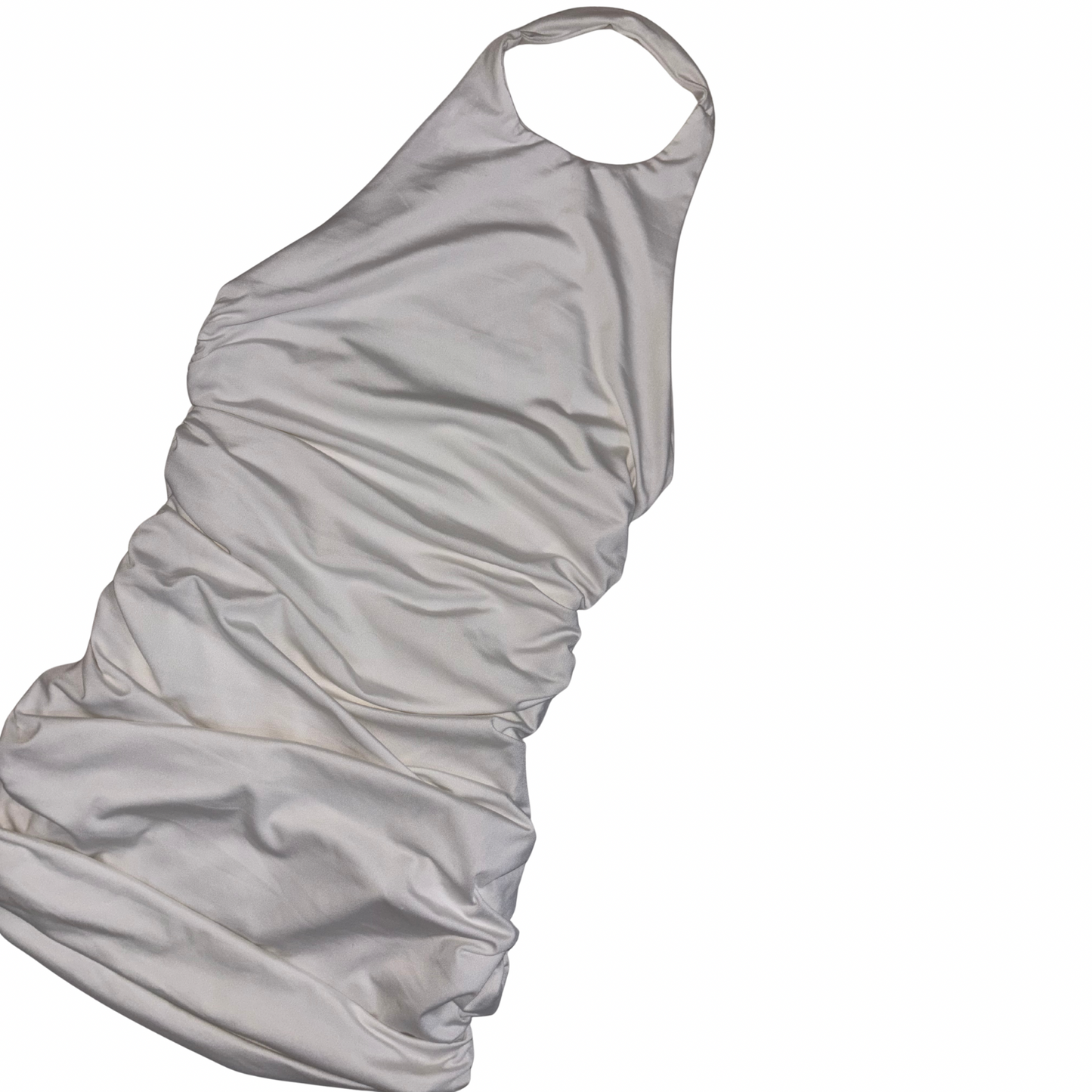 White Halterneck Ruched Mini Dress