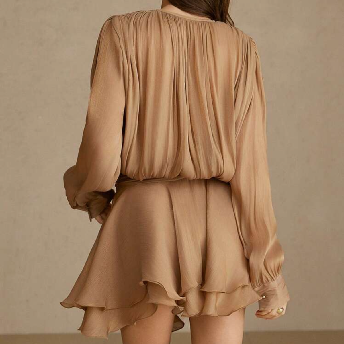 Aveloria Bronze Mesh Long Sleeve Mini Dress