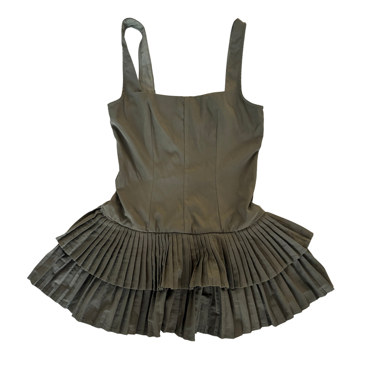 Khaki Green Pleated Mini Dress