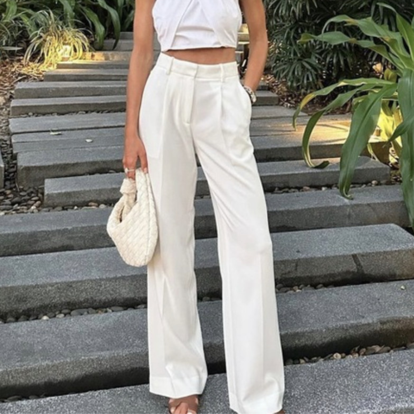 Lefties Cream Wide Leg Trousers