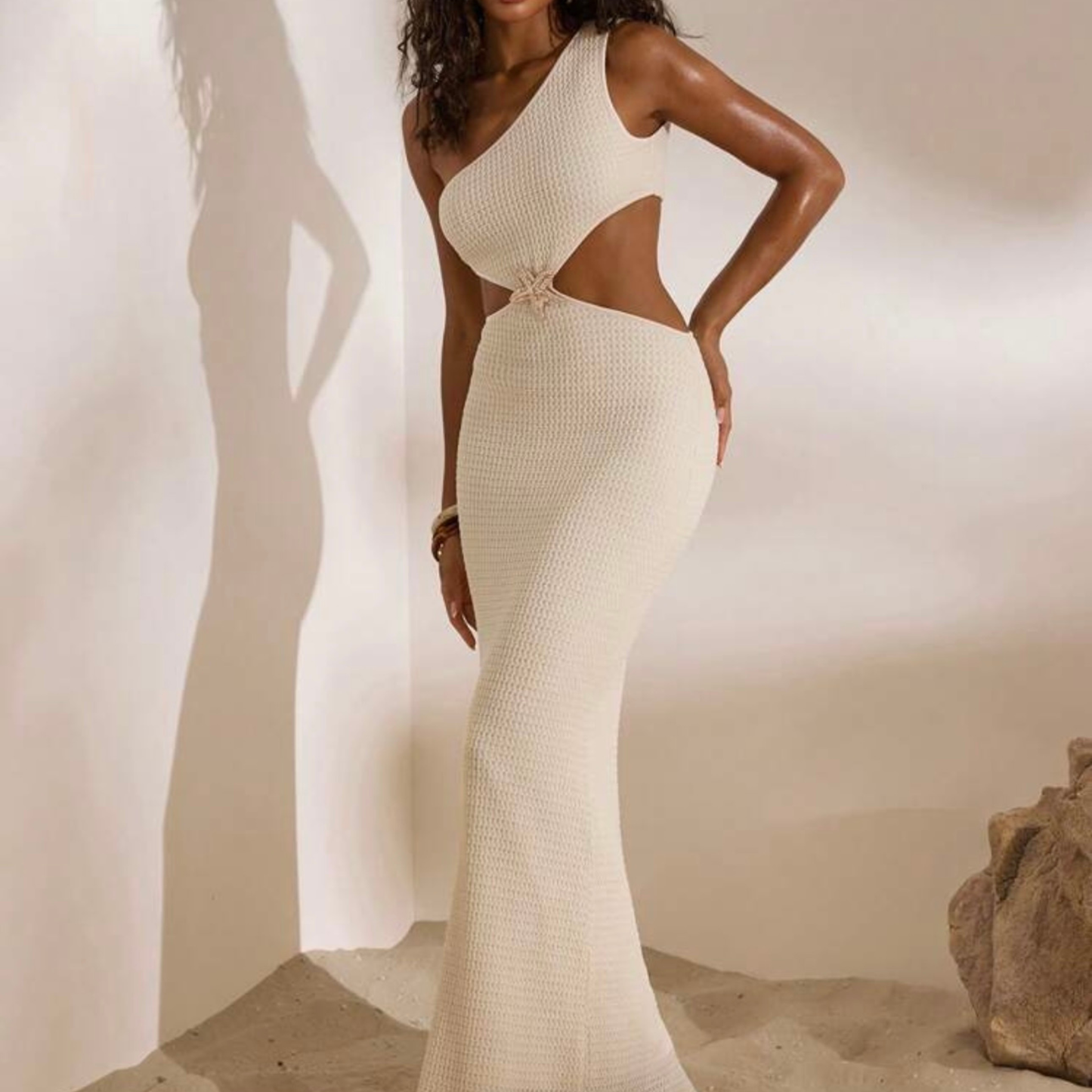 Cream Towelled Cut Out Maxi Dress