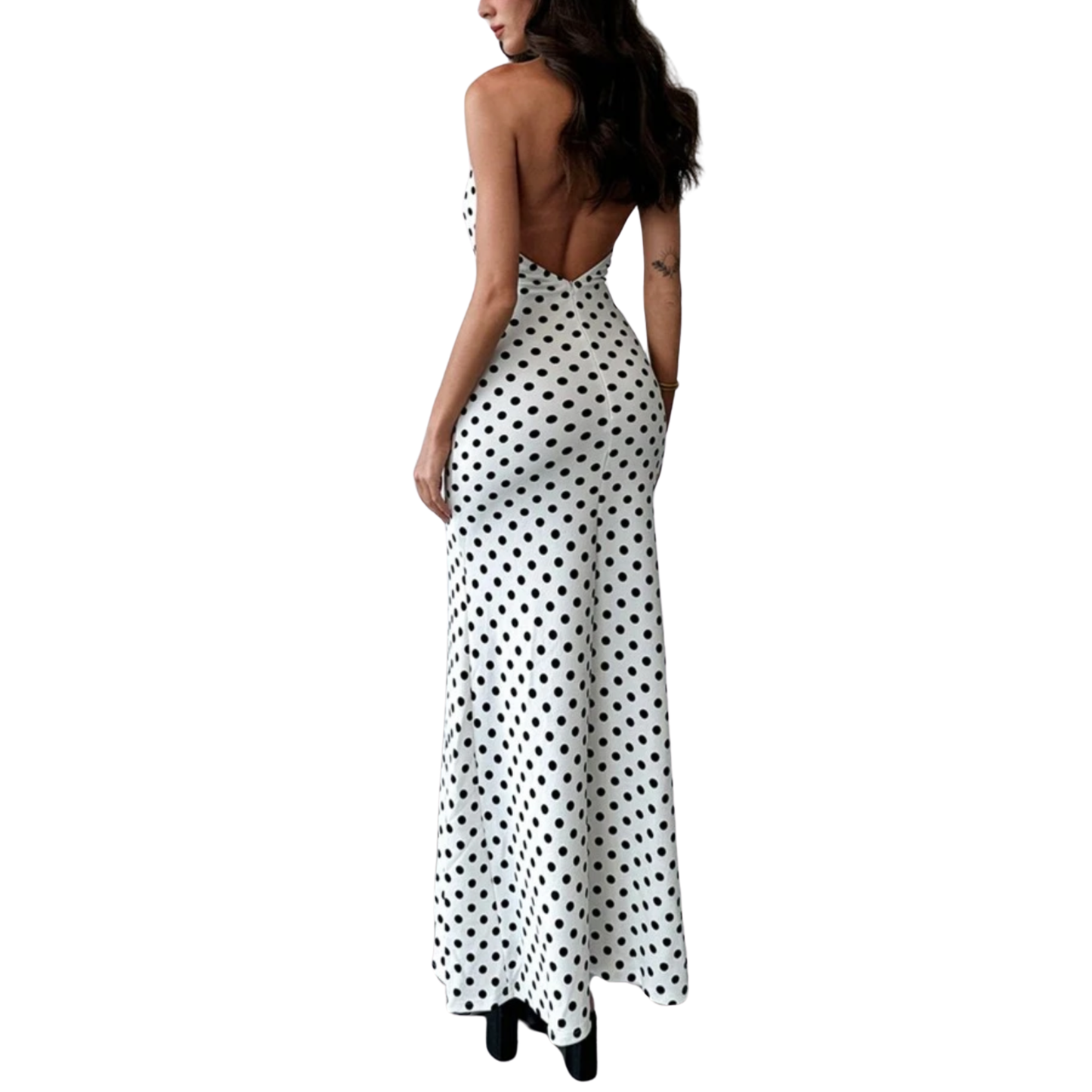 Polka Dot V Neck Maxi Dress