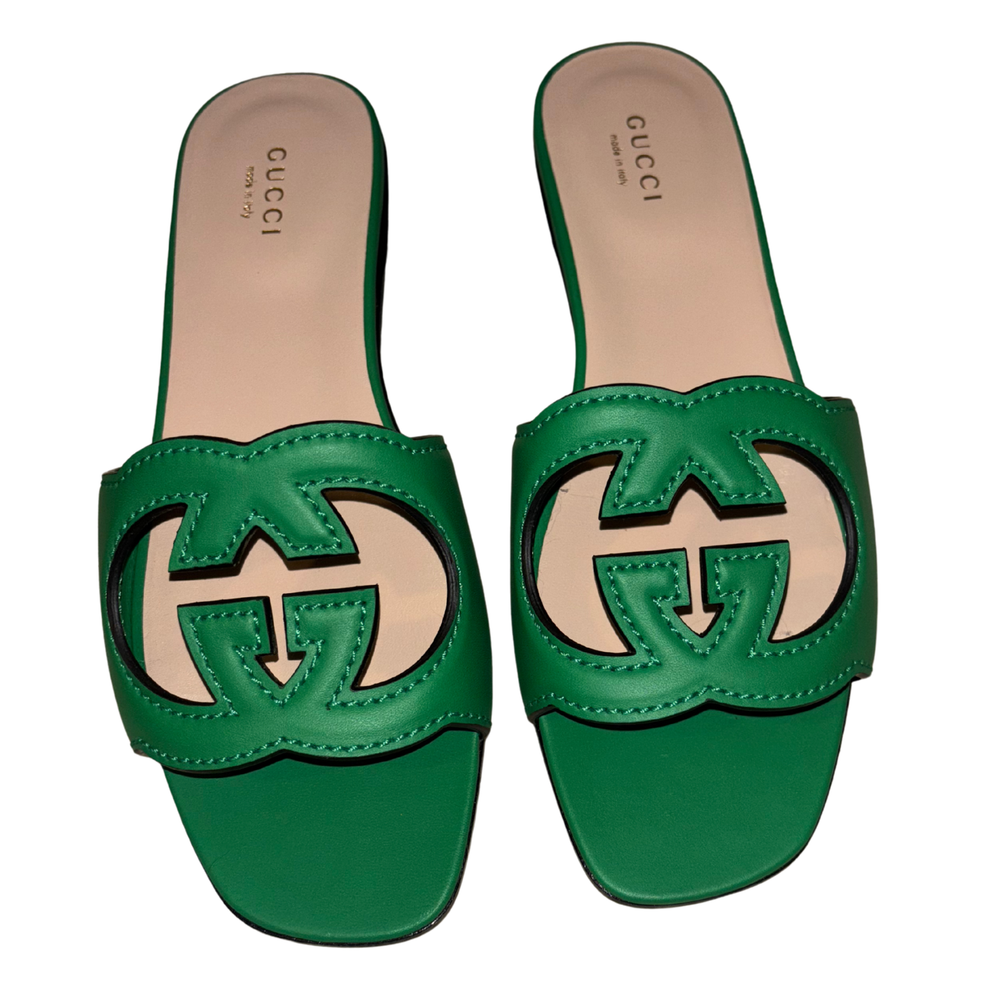 Gucci GG Cut Out Leather Slides - Green